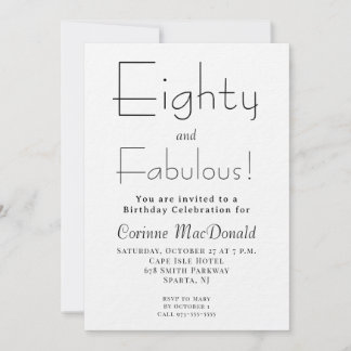 Minimal Eighty and Fabulous 80th Birthday Party Einladung