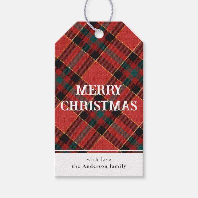 Minimal einfach rot und grün Kariert frohe Weihnac Geschenkanhänger (Vorderseite)