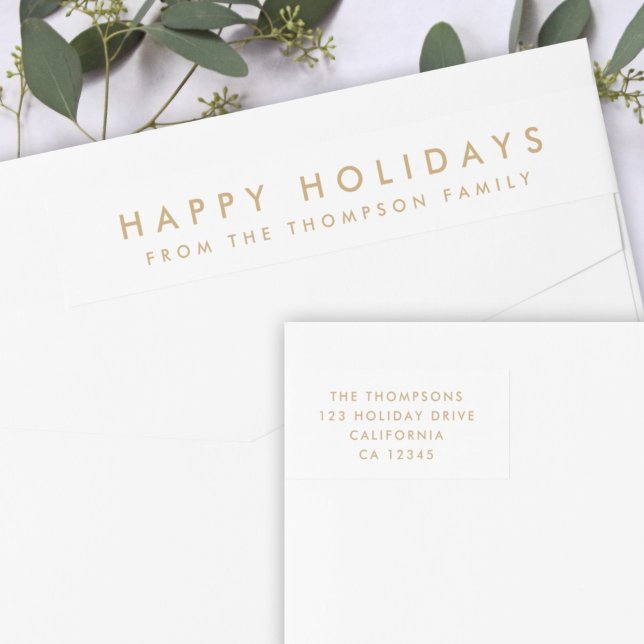Minimal einfach weiß und Gold | Weihnachtsadresse (Personalize your christmas envelopes with these simple elegant holiday address wrap around labels)