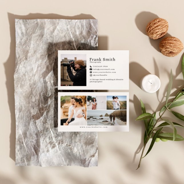 Minimal einfache 5 Foto Collage Fotograf Visitenkarte (Von Creator hochgeladen)