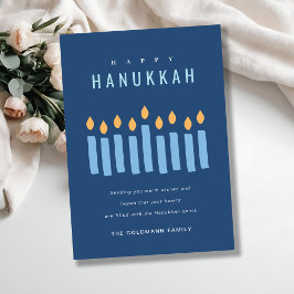 Minimal einfache blaugelbe Kerzen glücklich Hanukk Feiertagskarte