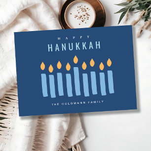 Minimal einfache blaugelbe Kerzen glücklich Hanukk Feiertagskarte