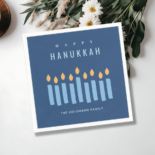 Minimal einfache blaugelbe Kerzen glücklich Hanukk Serviette