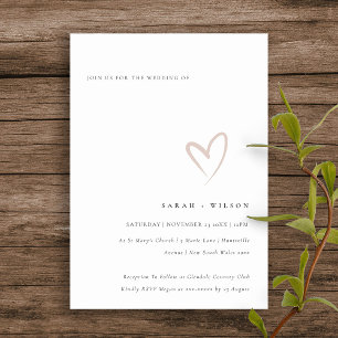 Minimal einfache Blush Pink Herz Hochzeit einladen Dankeskarte