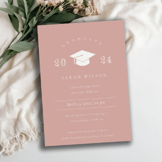 Minimal einfache Dusky Blush Pink Graduation Party Einladung