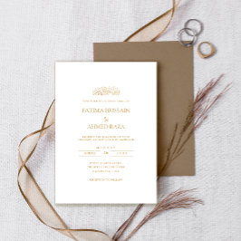 Minimal einfache Gold Script White Muslim Hochzeit Einladung
