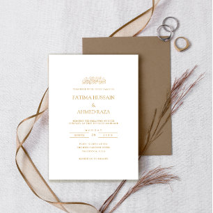 Minimal einfache Gold Script White Muslim Hochzeit Einladung