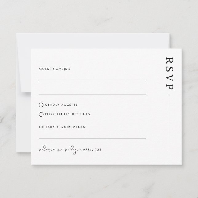 Minimal einfache klassische Hochzeit RSVP Postkart (Vorderseite)