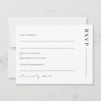 Minimal einfache klassische Hochzeit RSVP Postkart Karte