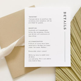Minimal einfache klassische Hochzeitdetails Buchun RSVP Karte