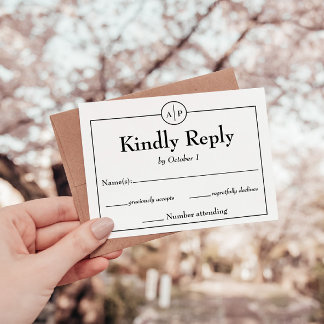 Minimal einfache Monogramm erste Hochzeitkarte RSVP Karte