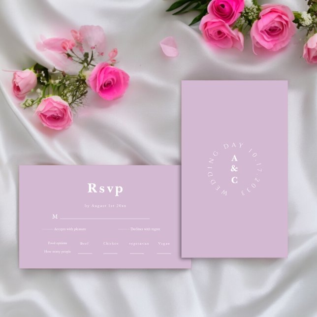 Minimal einfache Monographie-Hochzeit RSVP Begleitkarte (wedding rsvp card in lilic and white )