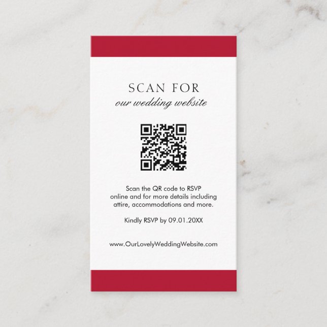 Minimal einfache Red Modern QR Code Hochzeit Begleitkarte (Vorderseite)
