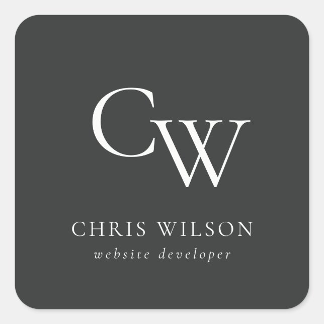 Minimal einfache Schwarz-Weiß-Monogramm Quadratischer Aufkleber (Vorderseite)