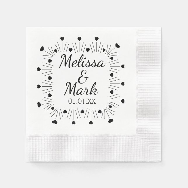 Minimal einfaches schwarzes Herz Hand gezogen Silb Serviette (Vorderseite)