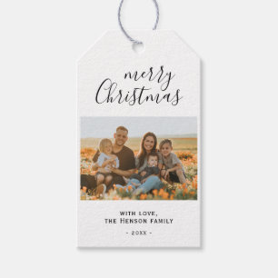 Minimal einfaches Weihnachts-Script-Foto Geschenkanhänger