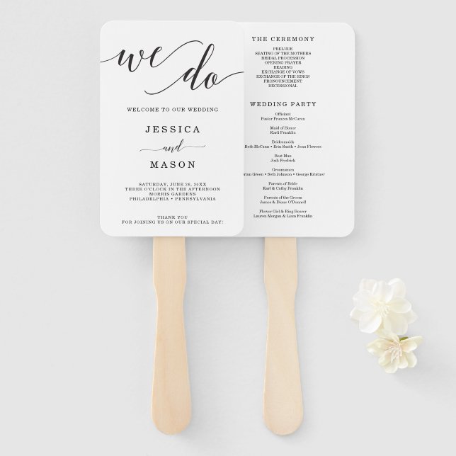 Minimal Elegance Wedding Program Fan Fächer (Vorne und Hinten)