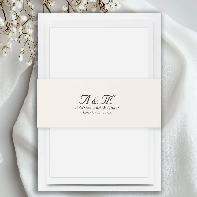 Minimal, elegant, Beige, Einladungsbanderole (Minimal, Elegant, Beige, Invitation Belly Band with your name and date.)