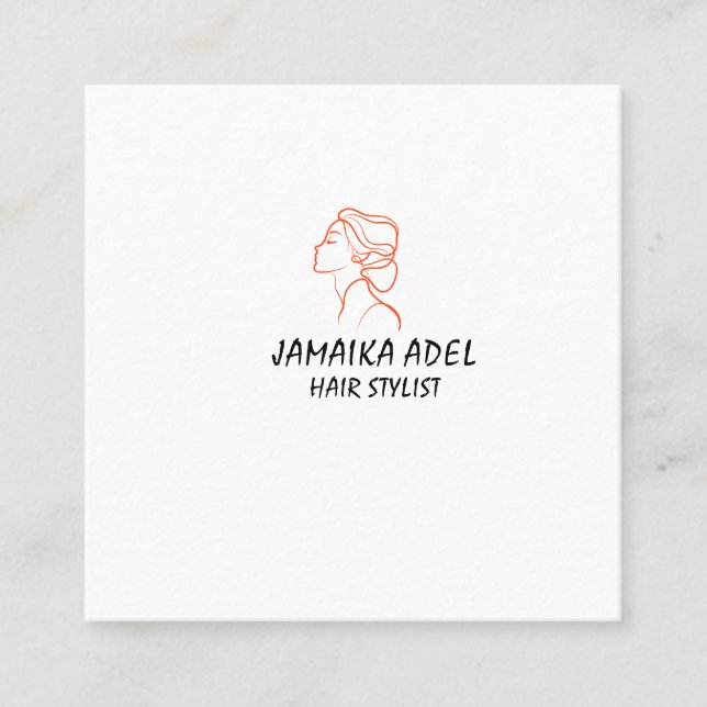 Minimal Elegant Black White Bobby Hair Stylish Quadratische Visitenkarte (Vorderseite)