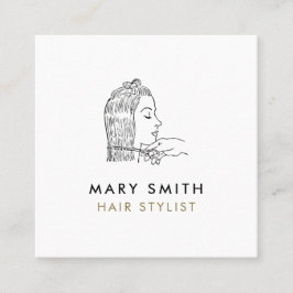 Minimal Elegant Black White  Hair Square Quadratische Visitenkarte