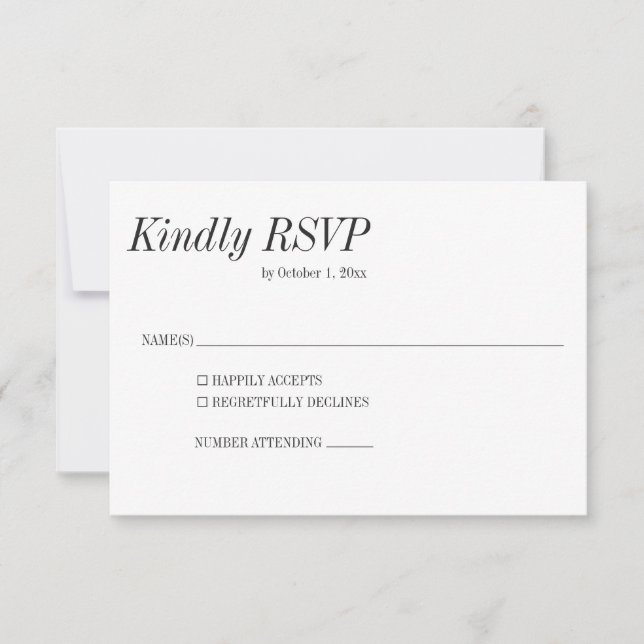 Minimal Elegant Black White Serif Classic Wedding RSVP Karte (Vorderseite)