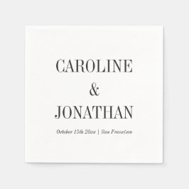 Minimal Elegant Black White Serif Wedding Names Serviette