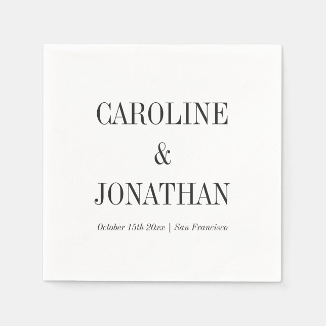 Minimal Elegant Black White Serif Wedding Names Serviette (Vorderseite)