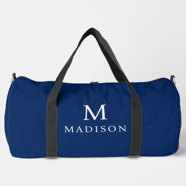 Minimal & elegant Blau & Weiß Individuelle Name Duffle Bag (Vorderseite)