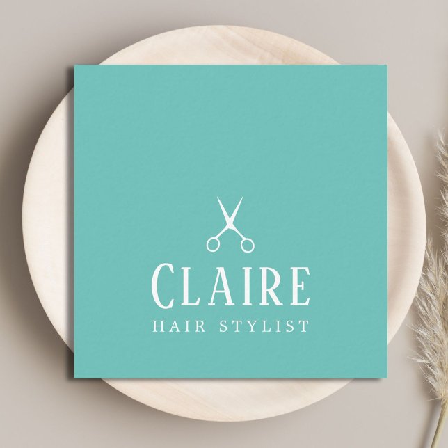 Minimal Elegant Blaue Schere Friseurstylistin Quadratische Visitenkarte (Von Creator hochgeladen)