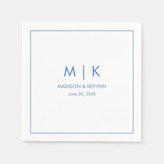 Minimal & elegant Blue Monogram Wedding Serviette (Vorderseite)