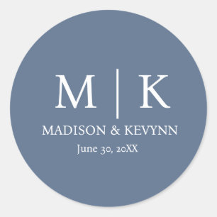 Minimal & elegant Blue & White Monogram Wedding Runder Aufkleber