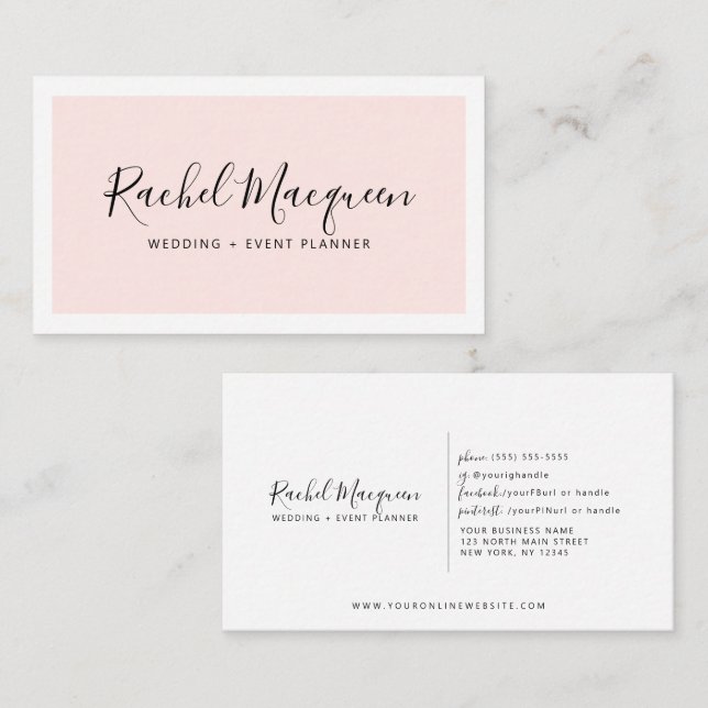Minimal Elegant Blush Pink White Border Script Visitenkarte (Vorne/Hinten)