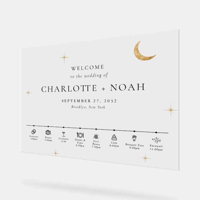 Minimal Elegant Celestial Wedding Timeline Welcome Acrylschild (Winkel)