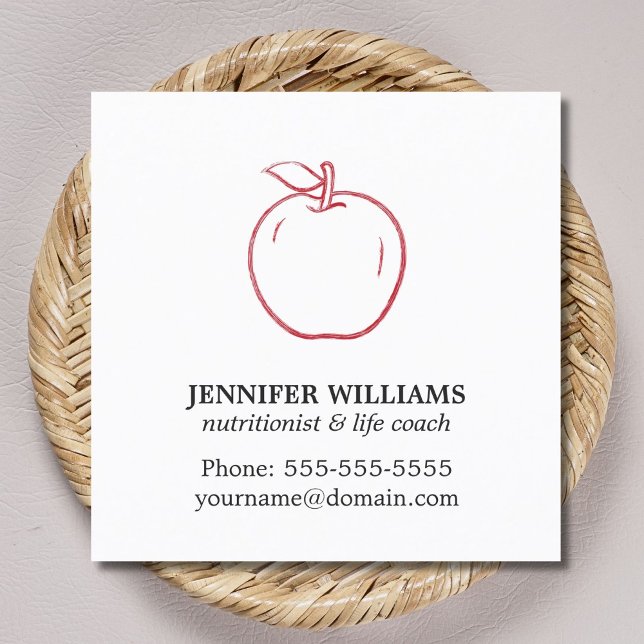 Minimal Elegant Cool Red Apple Nutritionist Quadratische Visitenkarte (Von Creator hochgeladen)