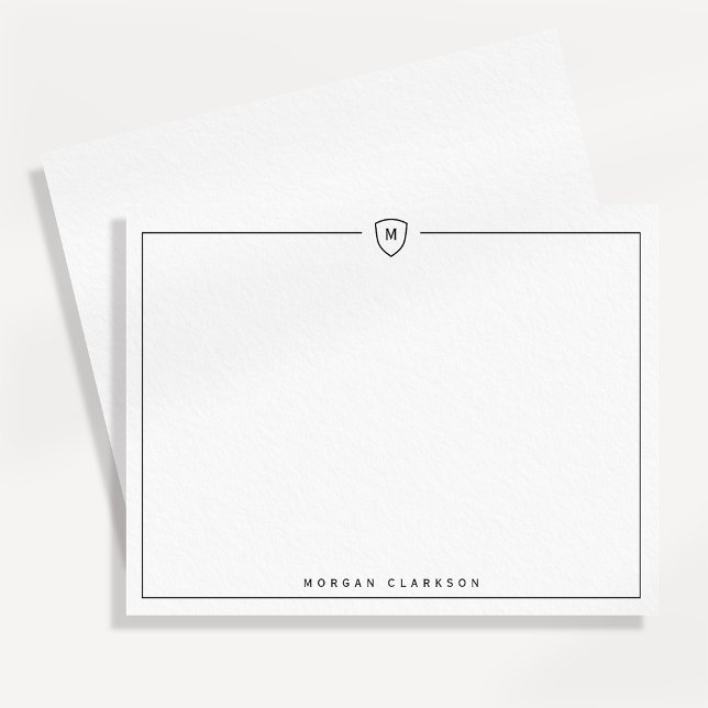 Minimal Elegant Crest Monogram Note Card  Ankündigung (Von Creator hochgeladen)