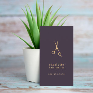 Minimal Elegant Dark Lila Imitate Gold Haar Stylis Visitenkarte