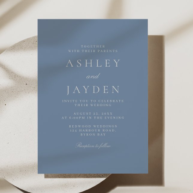 Minimal Elegant Dusty Blue Wedding Einladung (Von Creator hochgeladen)