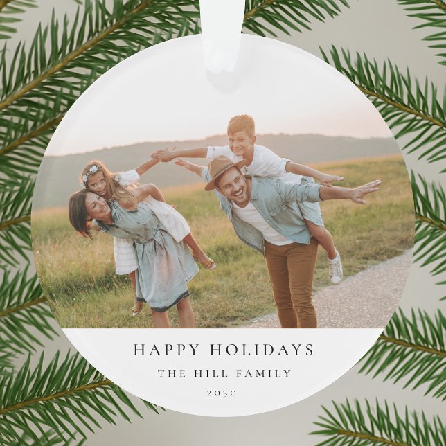 Minimal Elegant Einfach | Foto der Weihnachtsfamil Ornament (Acrylic circle family photo ornament by Guava, perfect for personalized Christmas gifting)