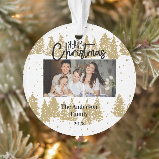 Minimal Elegant Einfach | Foto der Weihnachtsfamil Ornament (Baum)