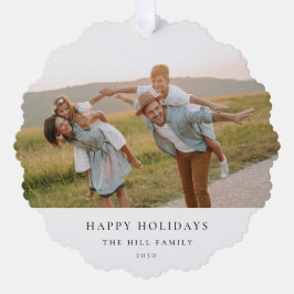 Minimal Elegant Einfach | Foto der Weihnachtsfamil Ornament Karte