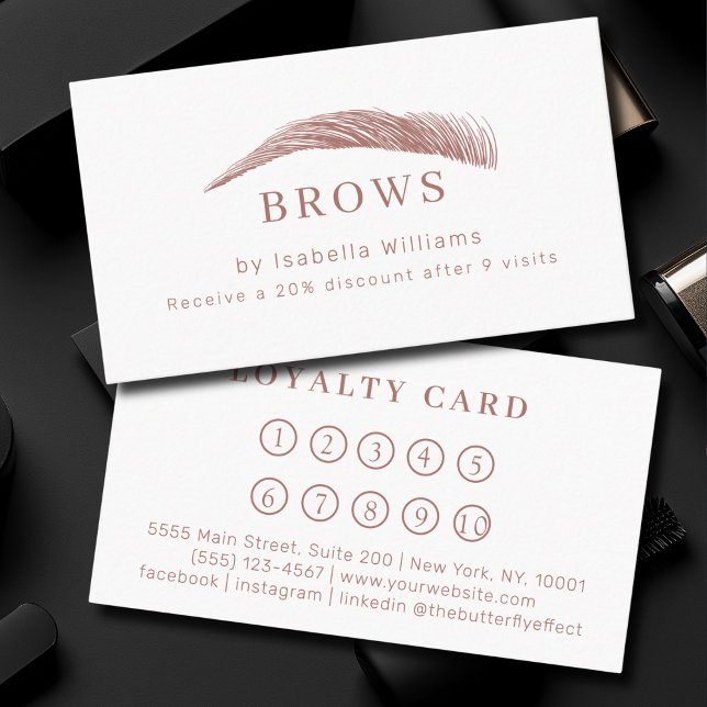 Minimal Elegant Eyebrow Salon Loyalty Visitenkarte (Minimal Elegant Eyebrow Salon Salon Loyalty Business Card)