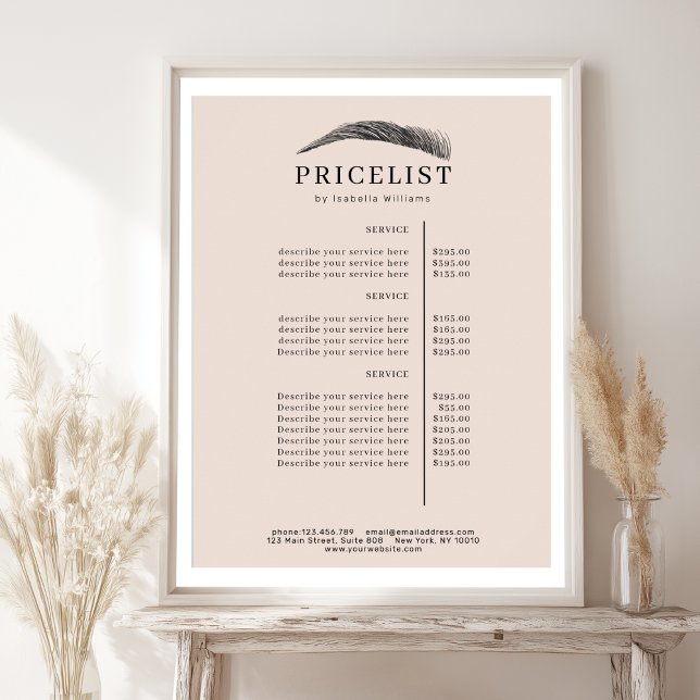 Minimal Elegant Eyebrow Salon Pricelist Poster (Minimal Elegant Eyebrow Salon Pricelist Poster)