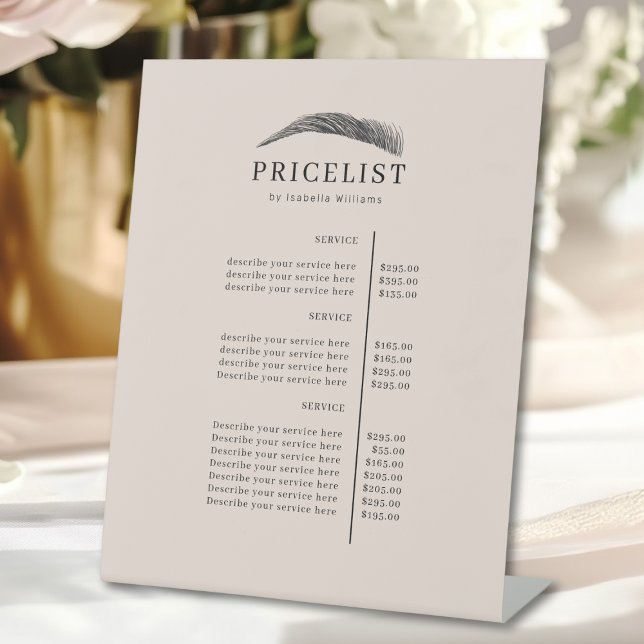 Minimal Elegant Eyebrow Salon Pricelist Sockelschild (Minimal Elegant Eyebrow Salon Pricelist Pedestal Sign)