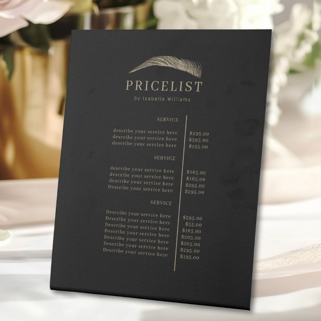 Minimal Elegant Eyebrow Salon Pricelist Sockelschild (Minimal Elegant Eyebrow Salon Pricelist Pedestal Sign)