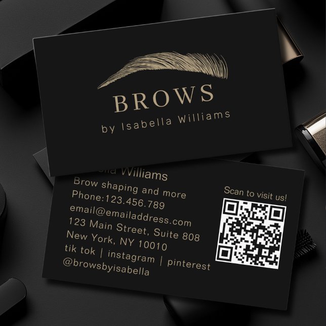 Minimal Elegant Eyebrow Salon QR-Code Visitenkarte (Minimal Elegant Eyebrow Salon QR-Code Business Card)