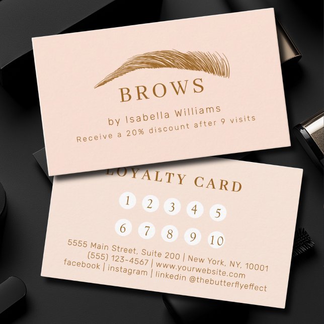 Minimal Elegant Eyebrow Salon Salon Loyalty Visitenkarte (Minimal Elegant Eyebrow Salon QR-Code Business Card)