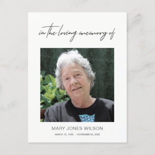 MINIMAL ELEGANT FOTO BEILEID MEMORIAL DANKE EINLADUNGSPOSTKARTE