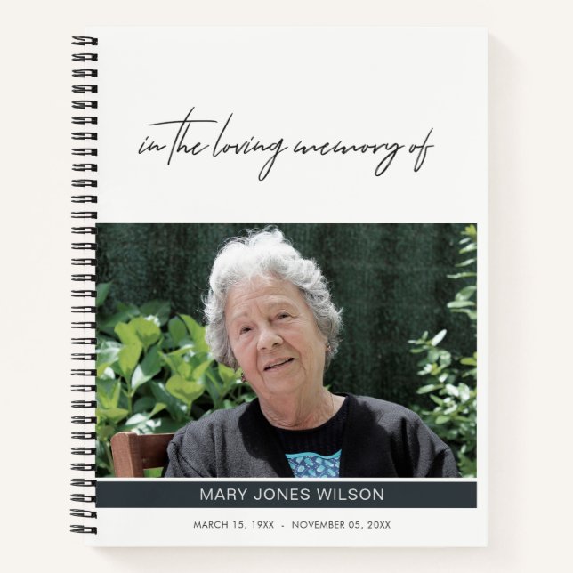 MINIMAL ELEGANT FOTO BEILEID MEMORIALES GÄSTEBUCH NOTIZBUCH (Vorderseite)