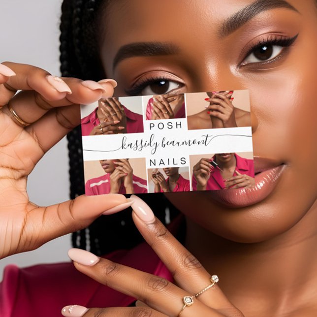 Minimal Elegant Foto Collage Calligraphy QR Code Visitenkarte (Minimal Elegant Photo Collage Calligraphy QR Code Business Card)