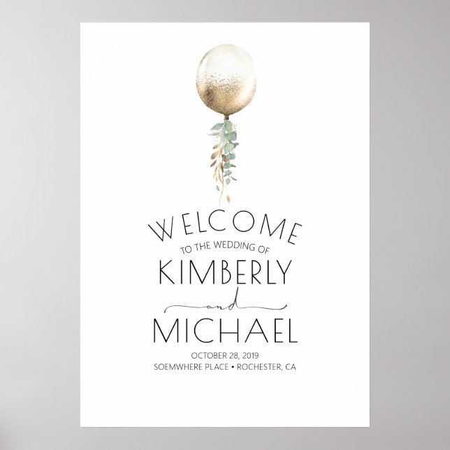 Minimal Elegant Gold Ballon und Grüne Hochzeit Poster (Vorne)